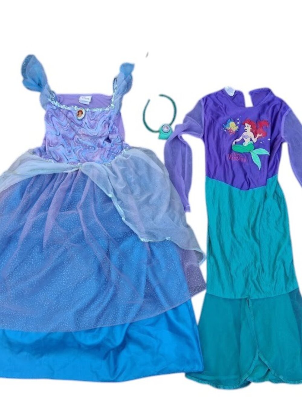 Little Mermaid Costume 10-12 & Pajamas 8-10 Vintage 90s Rare Crown, Necklace